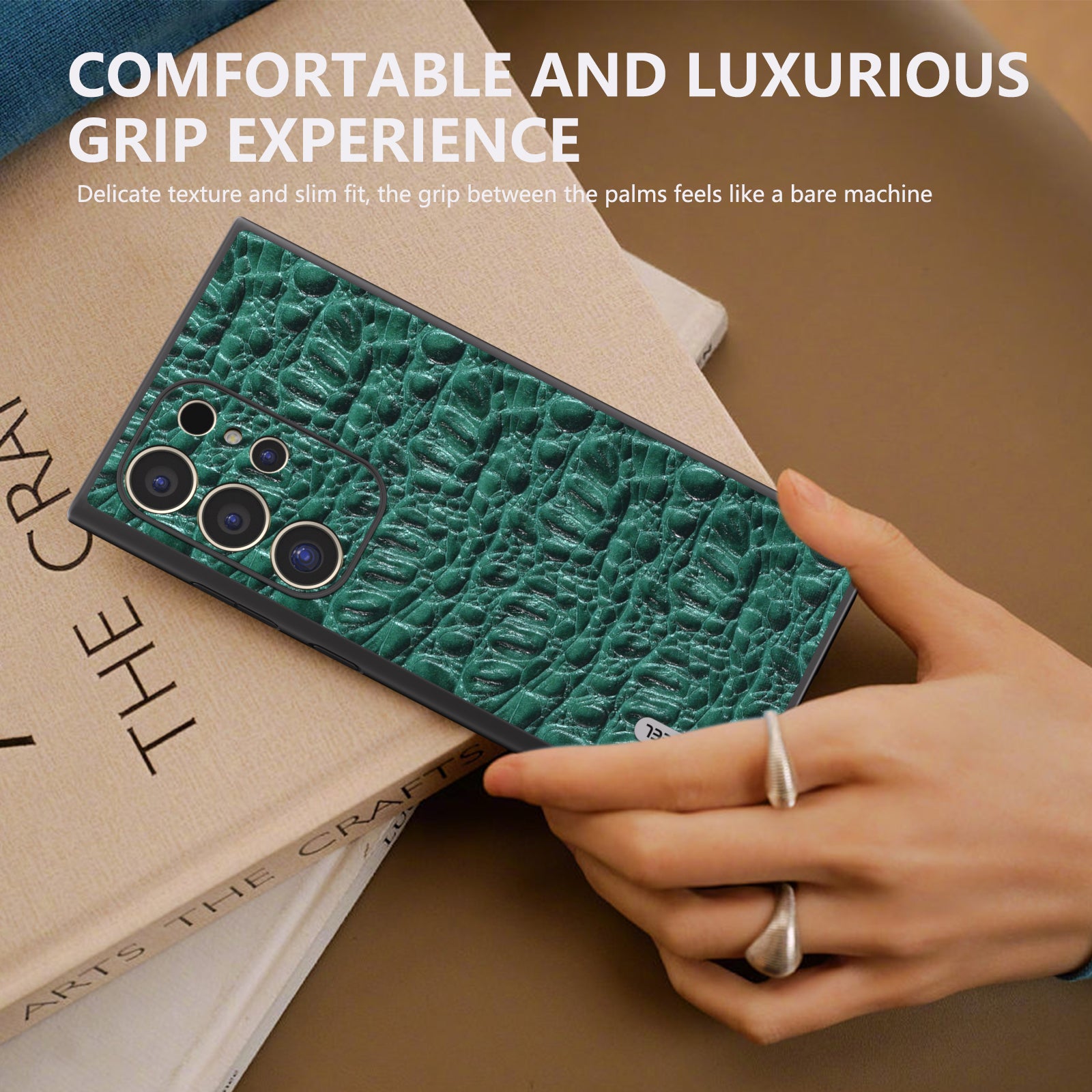ABEEL For Samsung Galaxy S24 Ultra Case Canopy Texture Genuine Cow Leather Back Cover Camera Protection - Green ABEEL For Samsung Galaxy S24 Ultra Case Canopy Texture Genuine Cow Leather Back Cover Camera Protection - Green